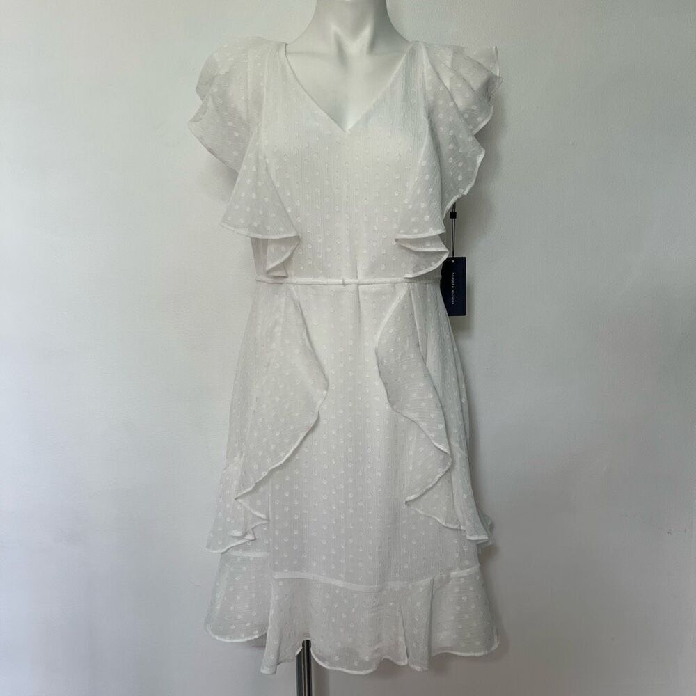 Tommy Hilfiger white Ruffle sleeveless polka dot dress
